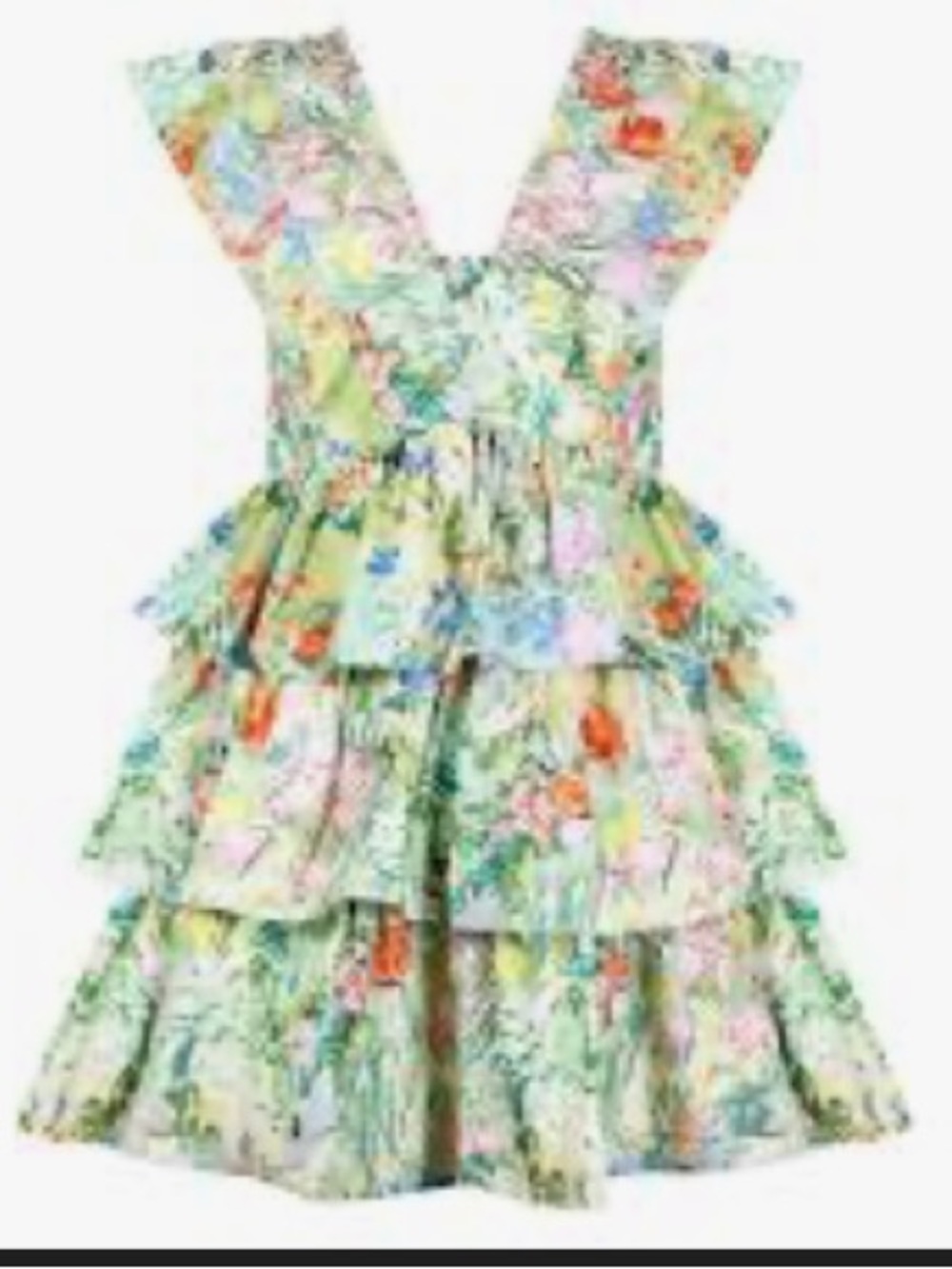 HUNTER BELL Green Multi Floral Tiered Ruffle Dress